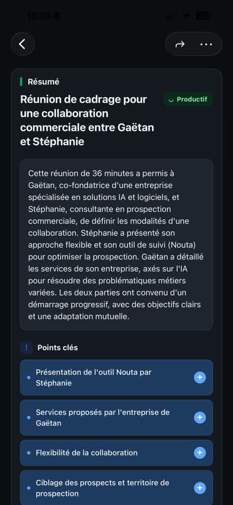 Un compte rendu structuré, prêt à partager