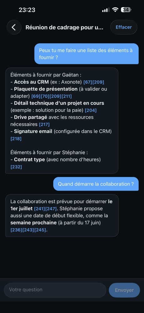 Interrogez vos réunions, réponses sourcées